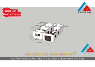 Thiết kế nhà cấp 4 đẹp 8×12