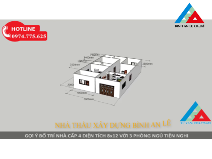 Thiết kế nhà cấp 4 đẹp 8×12